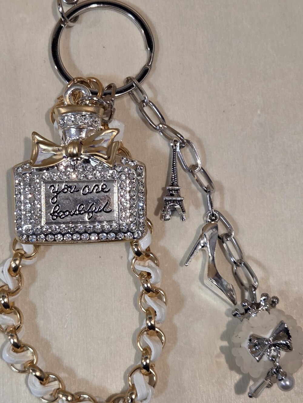 Luxury Bling Perfume Bottle Bag Charm High Heel Chain Wristlet Keychain
